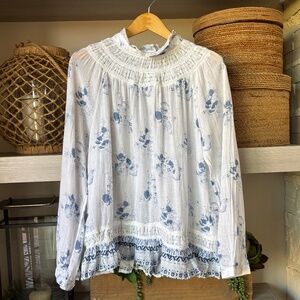 NWOT -  Anthropology - Cotton Mediterranean Blouse with a Mockneck
